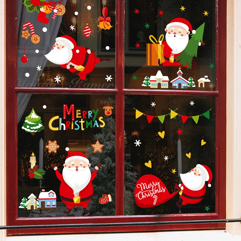 

2022 Merry Christmas Window Stickers Christmas Decorations For Home Wall Glass Stickers New Year Home Decals Decor Natal Noel
