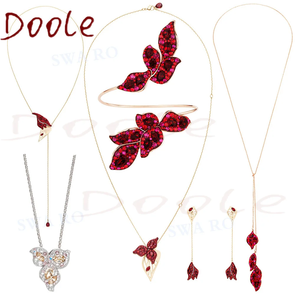 

2021 SWA High Quality Fashion Charm Petals Brilliant Moon Creek Red Camellia Crystal Ladies Necklace Romantic Jewelry Gift