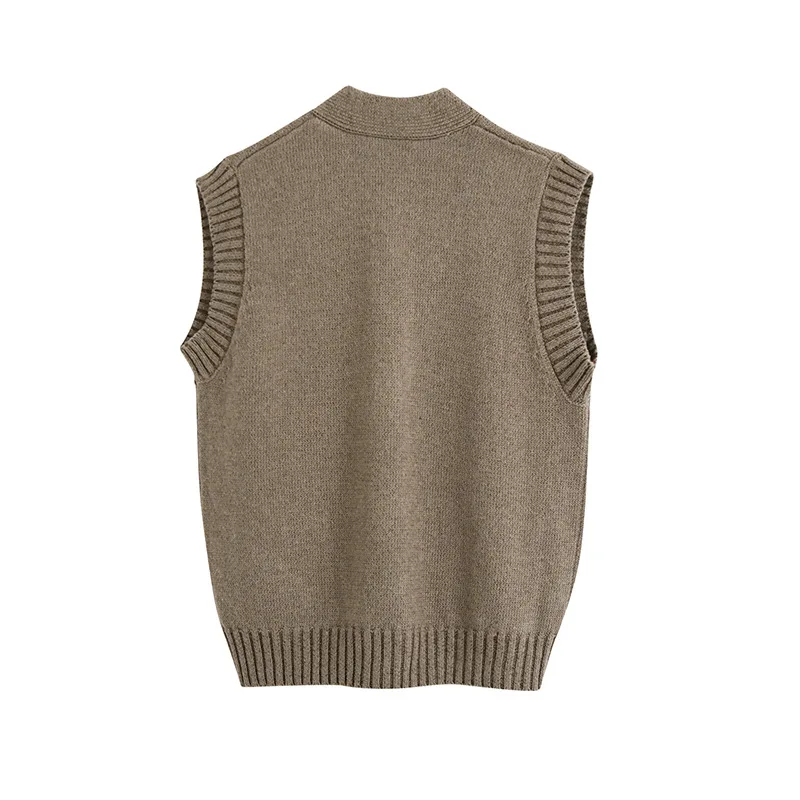 

V Neck Sleeveless Vest Sweater Women Button Pockets Loose Jumper Knitted Casual Autumn Winter 2020 New Oversized Cardigans Tops