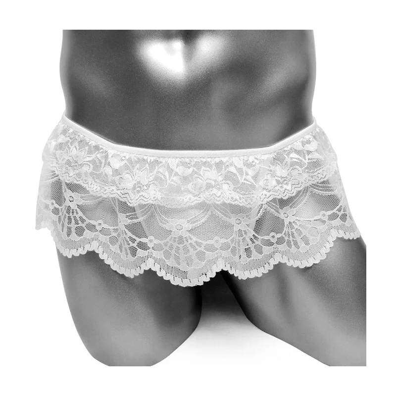 

Lace Sissy Sexy Mini Dress Thong Panties Ruffles Men Bulge Pouch Underwear T Back See Thru Mesh Male Lingerie Underpants
