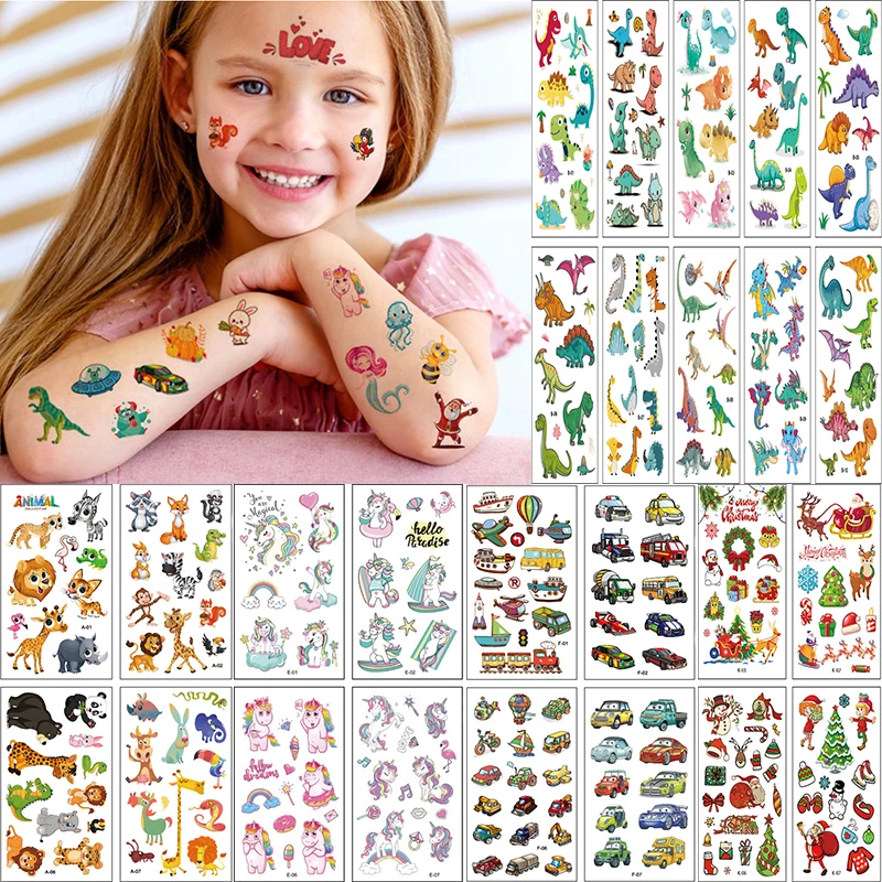 

10 Sheet/Set Kid Tattoo Cartoon Rainbow Sticker Animal Waterproof Art Chritmas Party Tatoo Hand Arm For Child Toy Gift Wholesale
