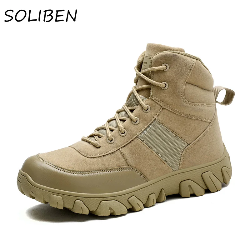 

SOLIBEN New Spring Autumn Military Boots Outdoor Male Hiking Boots Men Casual Desert Tactical Combat Ankle Boots Men Work Boots
