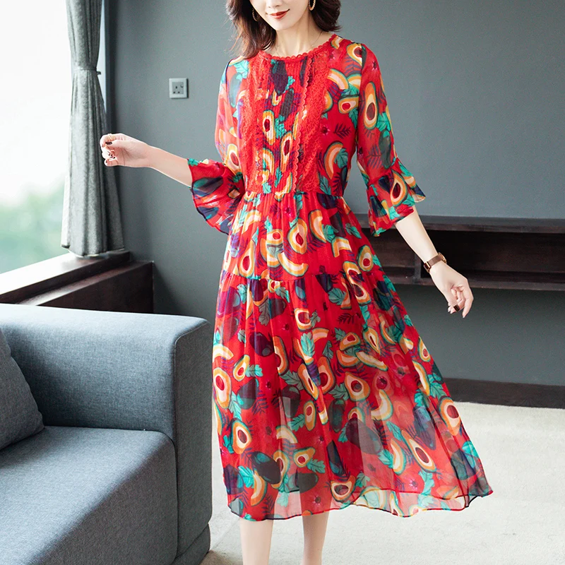 Шифоновое платье с принтом женское свободное трапеция новое летнее из двух