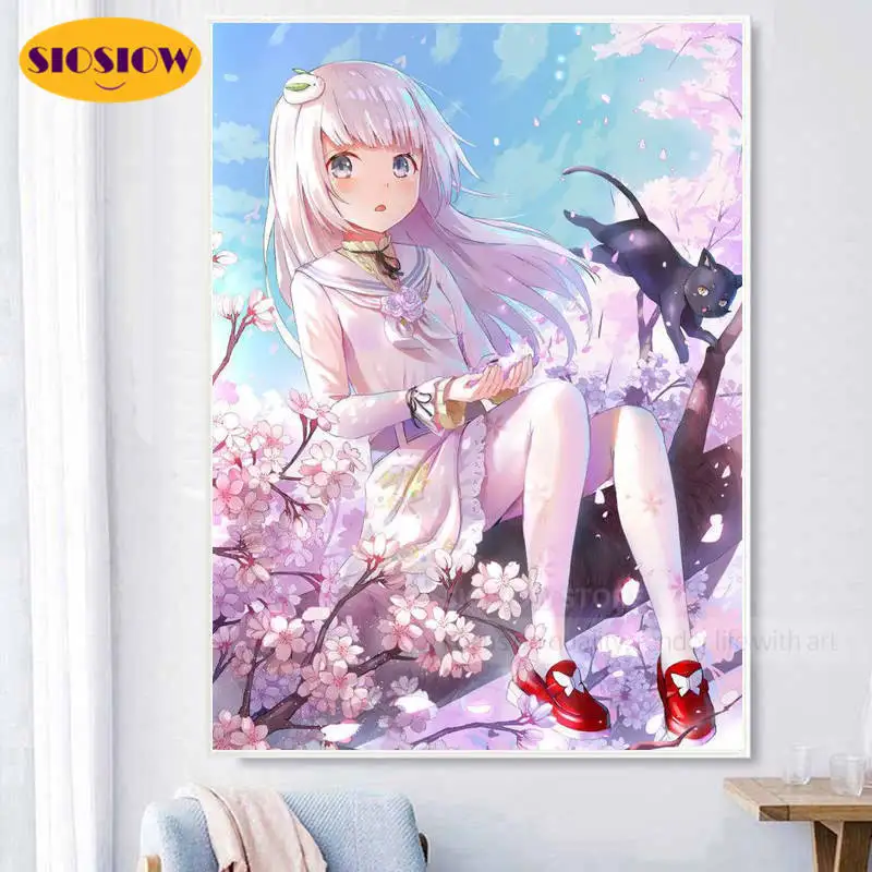 SIOSIOW 5d Алмазная мозаика вышивка аниме девушка крестиком 3d алмазная живопись