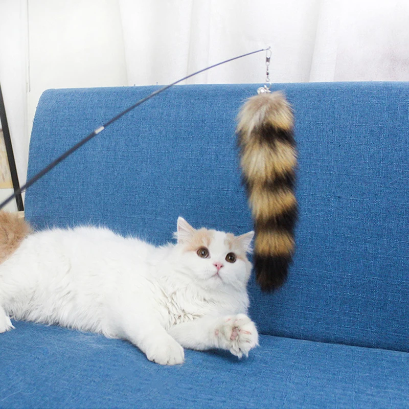 

2021 New Funny Cat Stick Toys Faux Fox Fur Tai Tease Cats Stick Interactive Pet Toys Pet Playing Training Toy Cat Have Fun