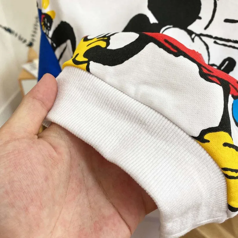 Осенне-весенний Детский костюм свитер Микки Дональд дак Футболка Толстовка с