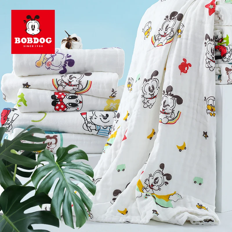 

Марлевое одеяло BOBDOG для новорожденных и Пеленальное Одеяло с милым мультяшным принтом мягкое одеяло для новорожденных хлопковое постельно...