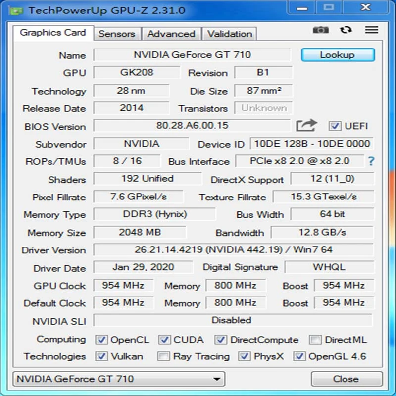 Карта изображения GT710 2 Гб 64 бит DDR3 небольшая офисная карта изображений с