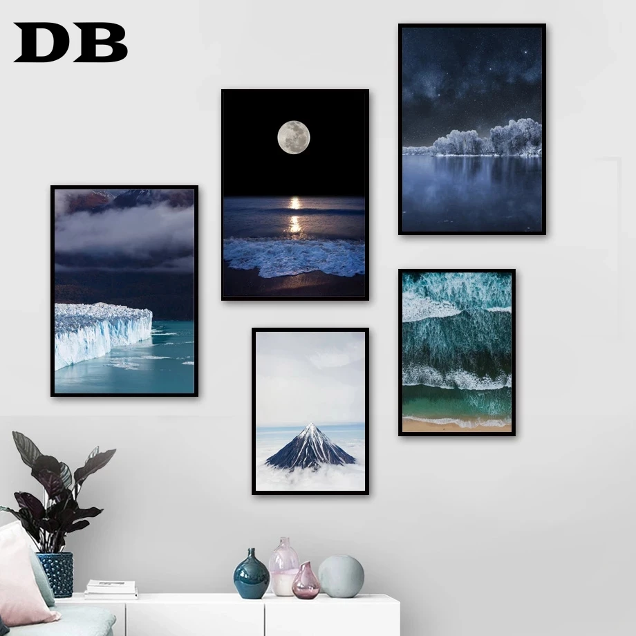 

Moon Arctic Glacier Beach Mountain Nordic Posters And Prints Wall Art Canvas Painting Wall Pictures For Living Room Home Decor