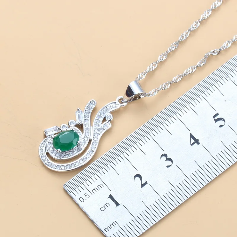Женский комплект украшений Noble Green Zircon из сережек ожерелья и кольца 11 цветов
