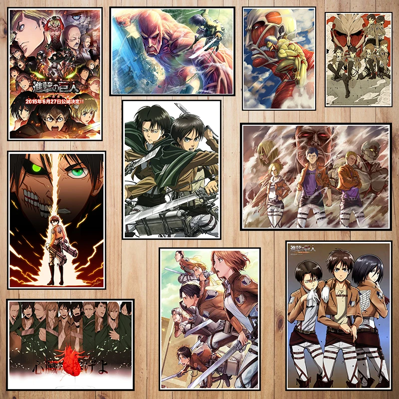 Бумажные обои с японским аниме атака на Титанов плакат для кафе Креативные