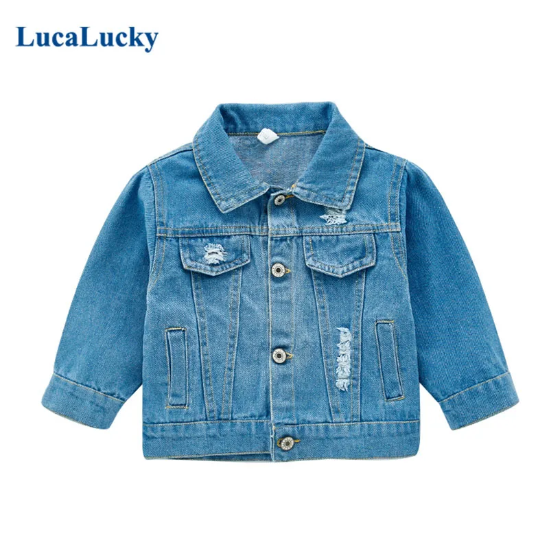 

LucaLucky Casual 2021 Broken Hole Denim Jackets Toddler Boys Blue Single Breasted Jeans Coats Children Outerwear Tops Age 2-10Y