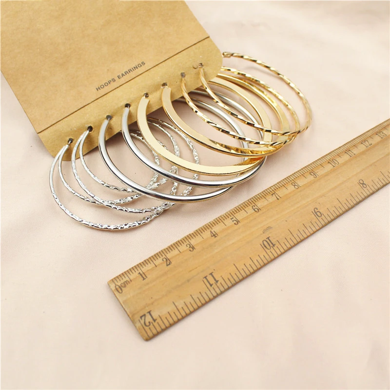 

Mixed Styles Statement Gold 4PRS/SET Silver Color Trendy Big Hoops Mixed Circle Loop Earring for Women Female Party Hoop Earring