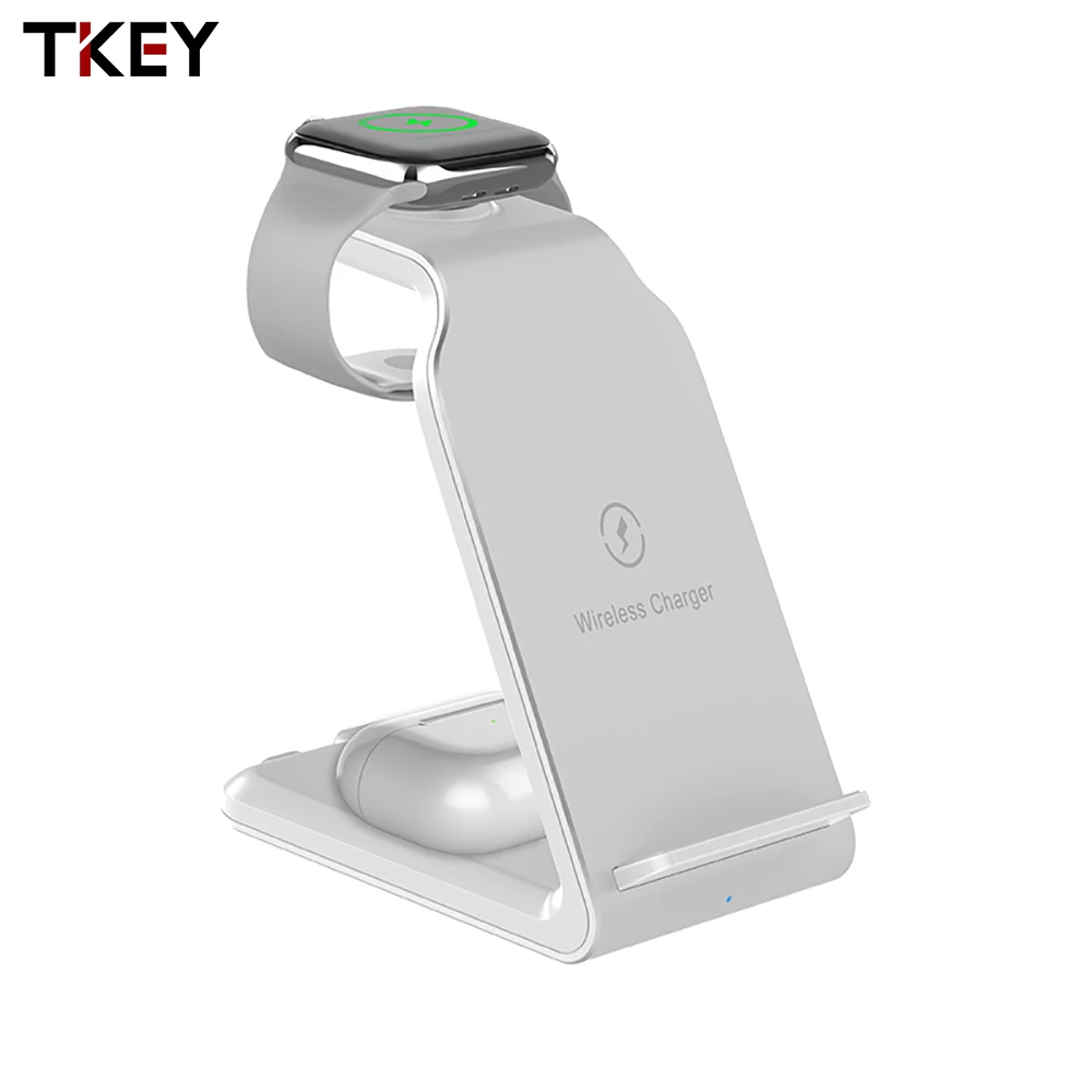 

TKEY 3 в 1 Беспроводная подставка для подзарядки зарядное устройство с вертикальным фиксатором 15 Вт, быстрая зарядка, мобильный телефон индукц...