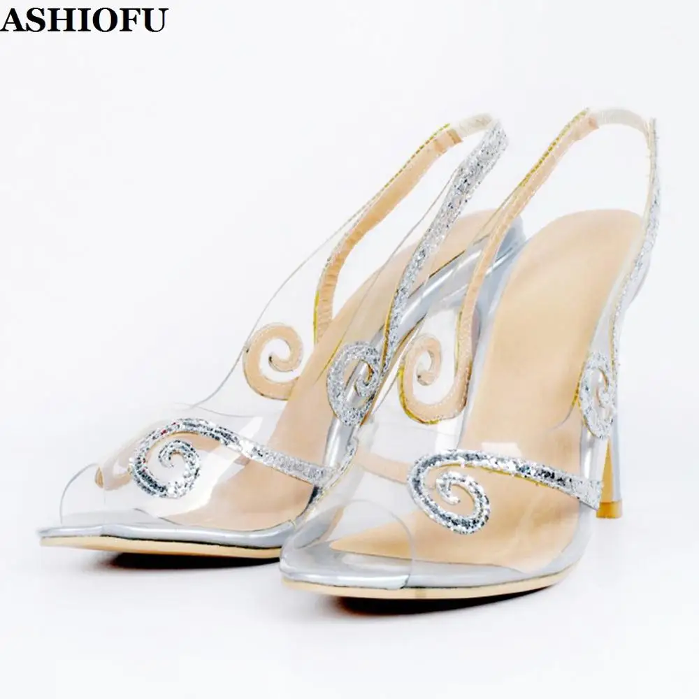 

ASHIOFU Handmade Women's High Heel Pumps PVC Leather Party Prom Dress Shoes Slingback Evening Sexy Fashion Court Shoes XD104