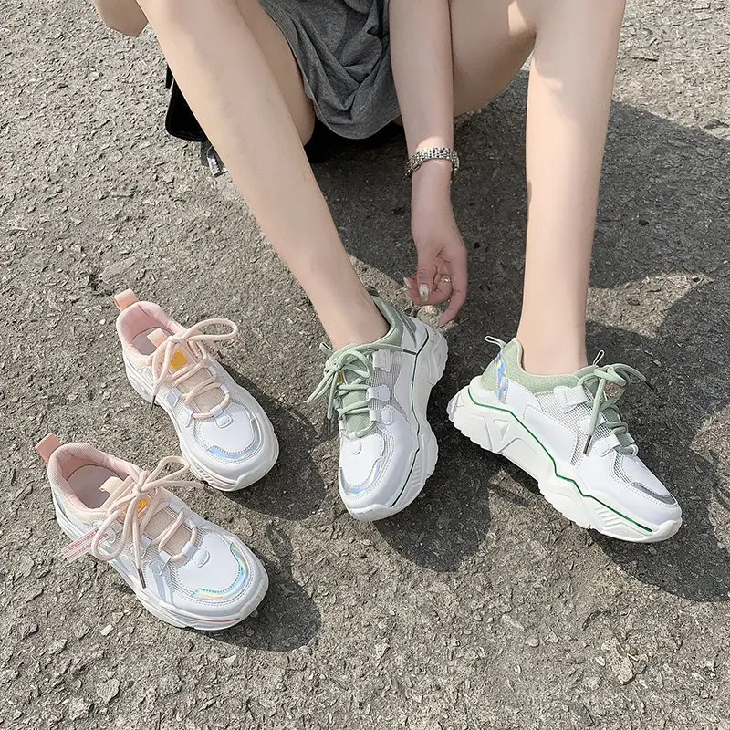 

2020 spring and summer new color matching old shoes mesh breathable thick bottom increased casual sports shoes female Z974