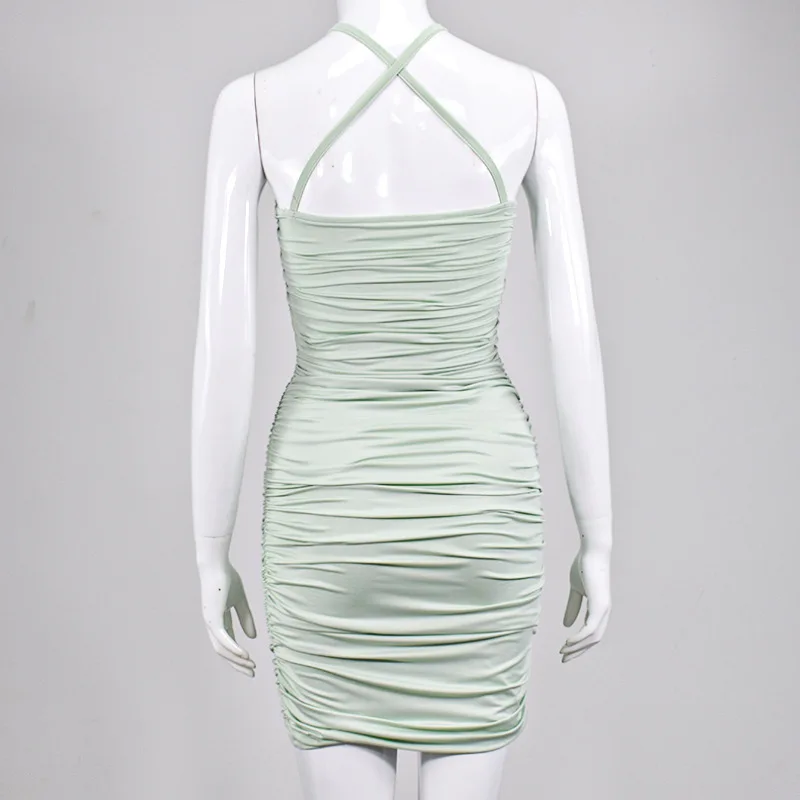 

BacklakeGirls Beach Vacation Outfits Dress Sexy Halter Neck Backless Mini Cocktail Dress Bodycon Ruched Club Party Wear Clothes