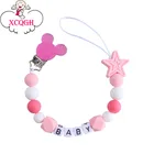 Зажим-пустышка XCQGH розового цвета с именем, зажим для головы мыши, детский силиконовый держатель для соски, цепочка-атташе