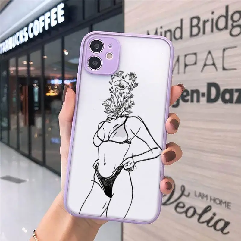 

Cat and sexy girl black simple art Phone Cases Matte Transparent for iPhone 7 8 11 12 s mini pro X XS XR MAX Plus cover funda