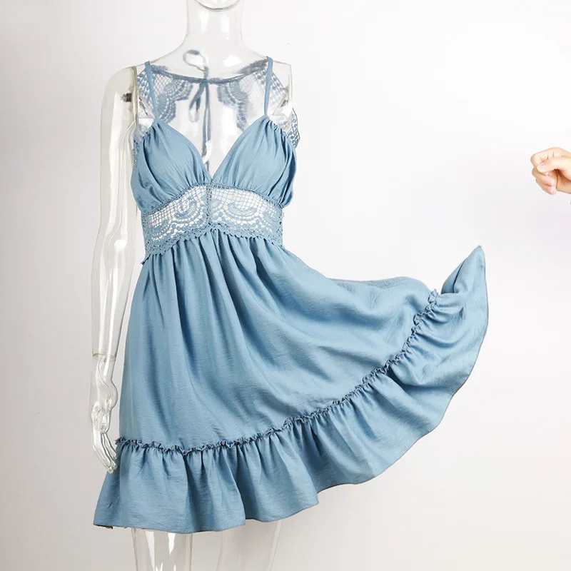 Женское кружевное платье на бретельках летнее сексуальное Клубное с открытой