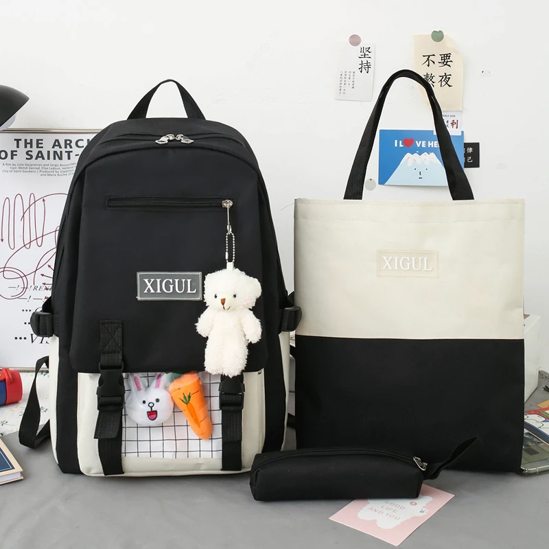 Комплект из 3 предметов, сумки для книг, рюкзак, школьный рюкзак, сумки для девочек-подростков, 2021, модная парусиновая дорожная школьная сумк...