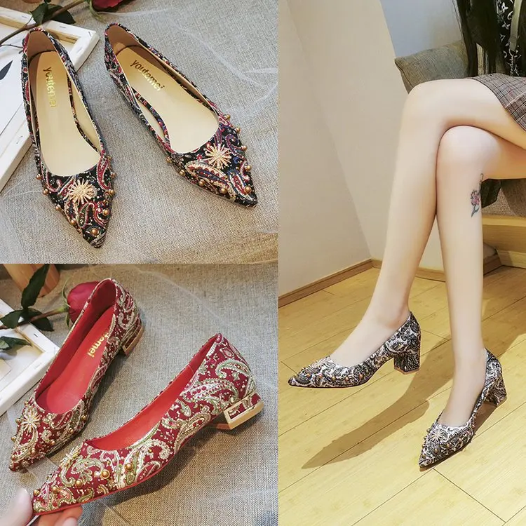 2020 Одежда высшего качества с шелковым принтом женские туфли-лодочки женская