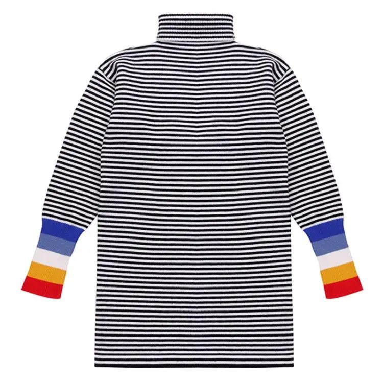 

2020 Autumn Winter Kid Sweater Dress Baby Princess Dresses Children Girls Turtlenck Striped Toddler Knitting Clothing Dress W831