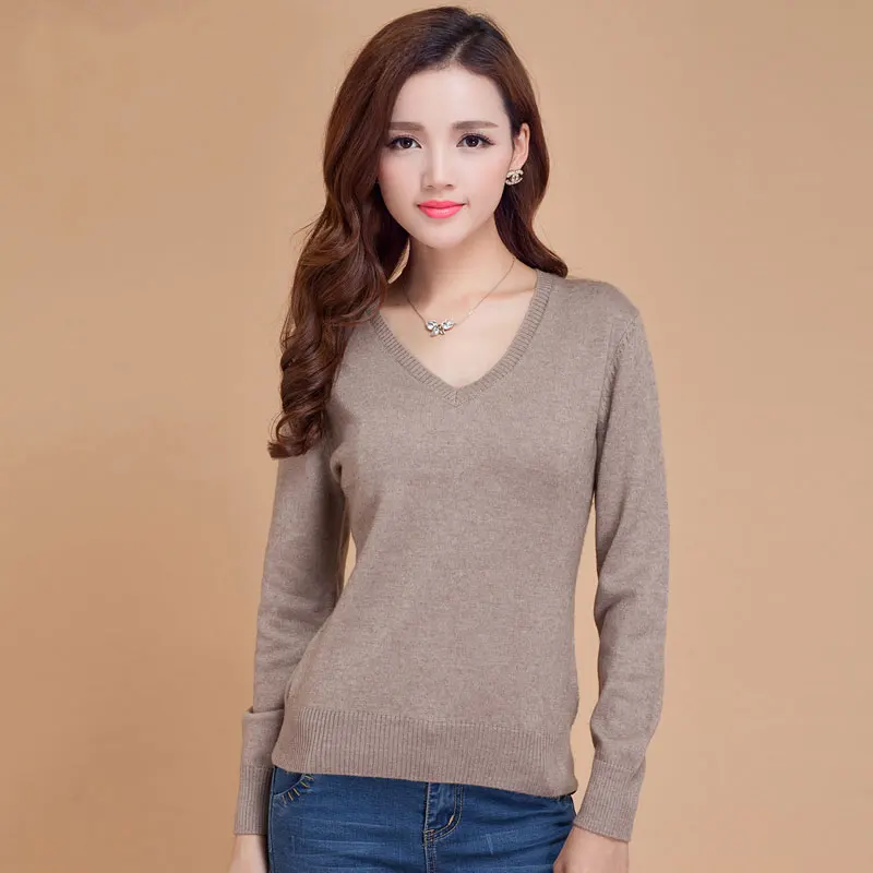 

Solid color fashion women's short wool sweater autumn and winter V-neck pullover cashmere long-sleeved sweater 2019 new