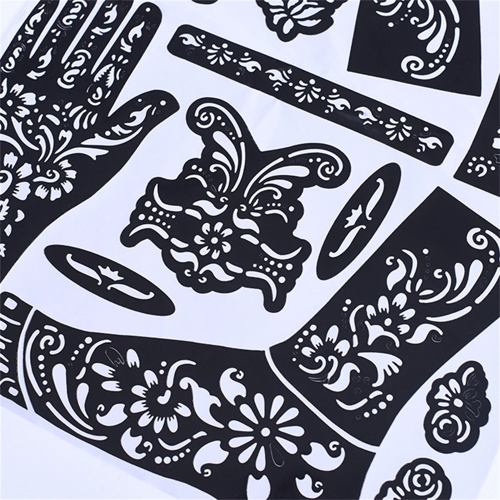 Fashion India Henna Template Hand Body Art Stickers Tattoo Stencils Hand Art Stickers Reusable Temporary Painting Diy Kit Tools