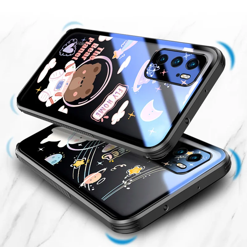 

ASINA Transparent Tempered Glass Case For Huawei P40 P30 P20 Pro Cover Cute Cartoon Bumper For Nova 7 8 Pro Couple Coque Animal