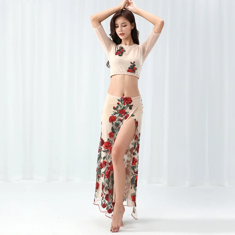 Женский костюм для танца живота рубашка с вышивкой и длинная юбка восточных