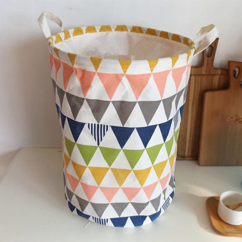 Семья круглый всякой всячины хранения из хлопко-льняной ткани корзина для