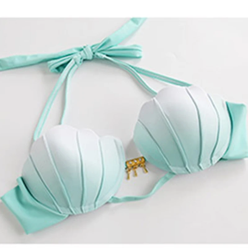 Бикини женский купальник сексуальный зеленый с лямкой через шею пуш ап микро