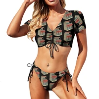 jukebox bikini swimsuit short sleeve skimpy festival swimwear women high quality two piece bathing suit