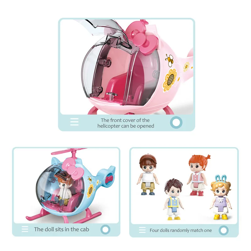 

2021 Children Q Version Helicopter Model Toy Kids Assembly Play House Toys With Doll Baby Educational Toys Birthday Gift