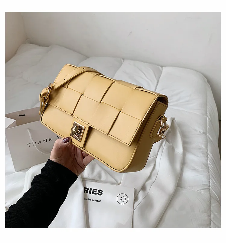 

2021 Summer Woven PU Shoulder Bag Woman Flap In Yellow