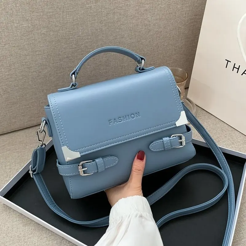 

Женская модная сумка 2020 новая дамская маленькая сумочка портативный черный кожаный кошелек двойная пряжка сумка на плечо Женский Синий кла...