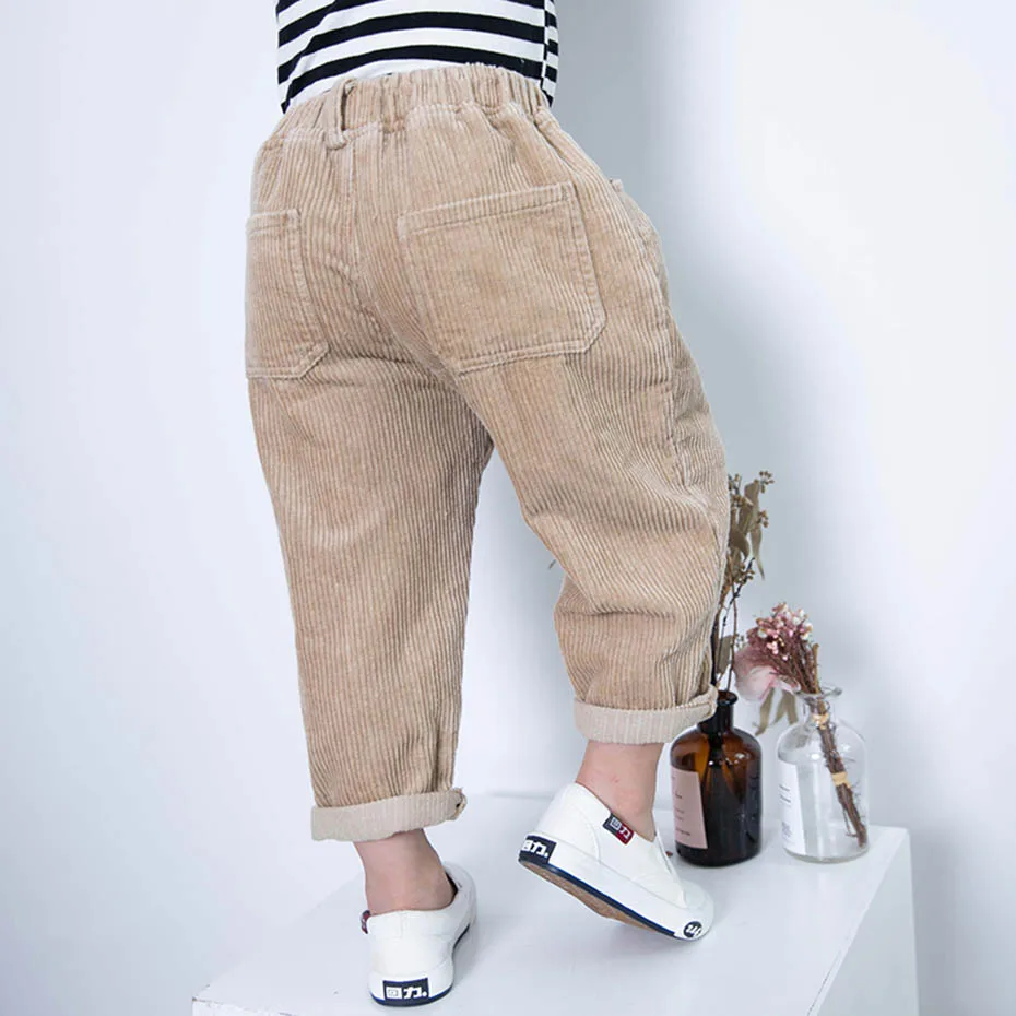 Вельветовые брюки для девочек однотонные спортивные с эластичным поясом детские