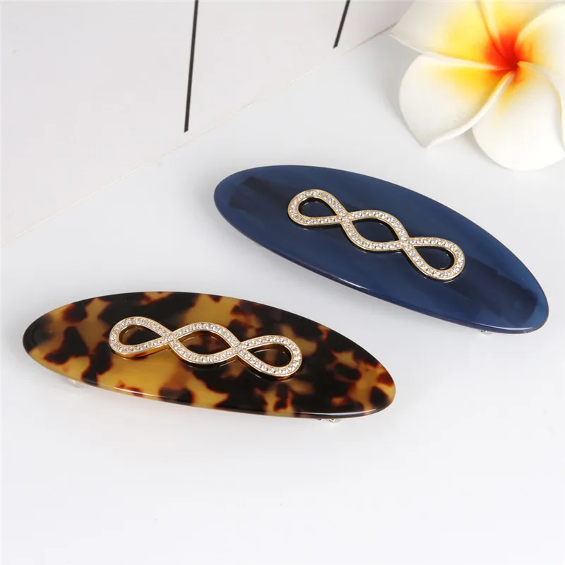 Винтажные заколки для волос зажимы ацетатные овальные с фианитом аксессуары