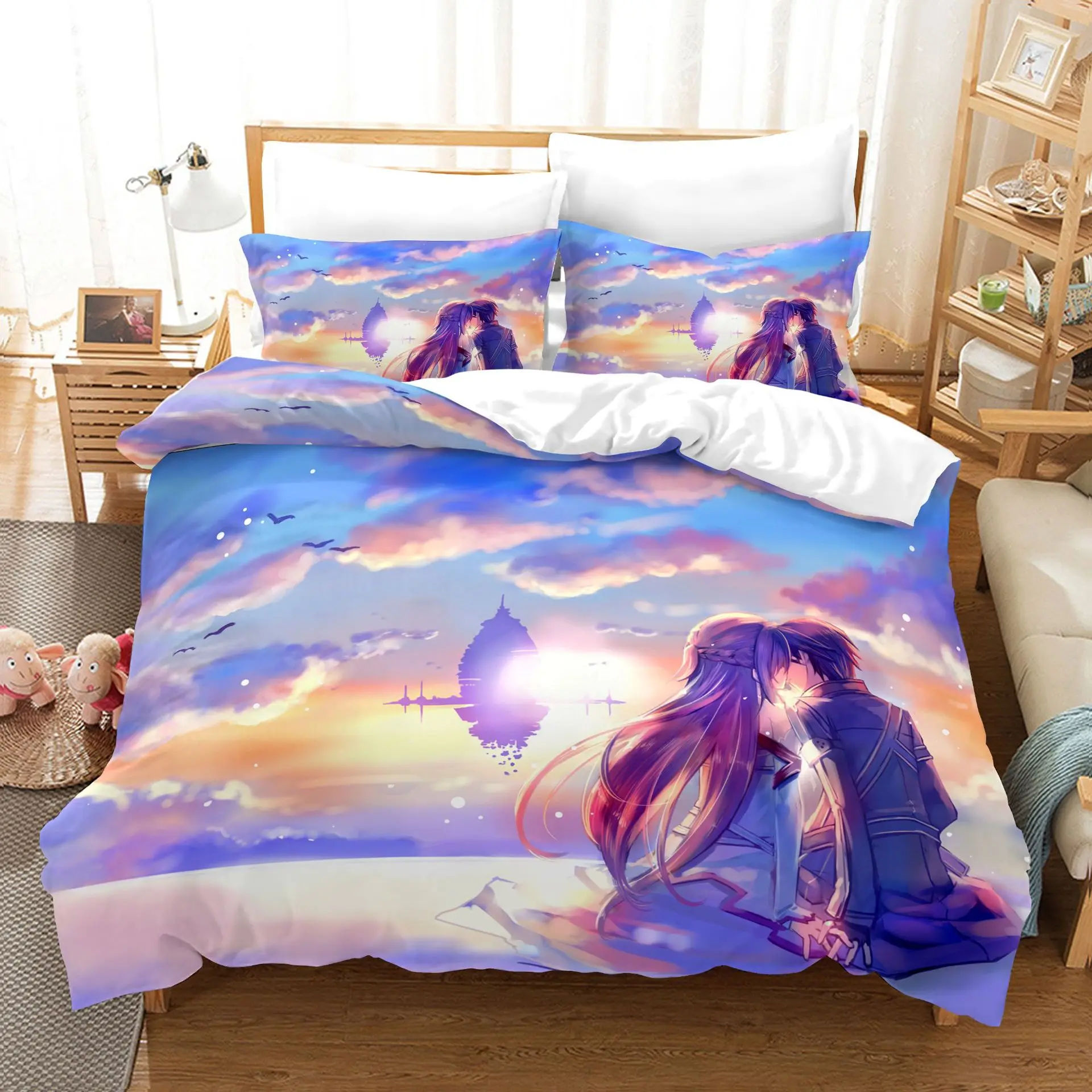 SAO Sword Art Online Anime 3Pcs/Set Bedding Set Sheet Children Room Bed Pillow case Queen | Дом и сад