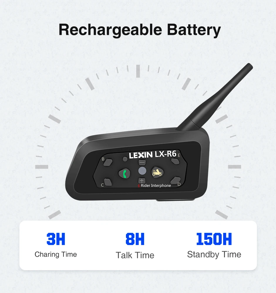 Lexin 1ШТ. R6 Bluetooth Интерком Мотошлем Переговорное устроиство Мотогарнитура для 6
