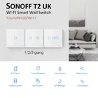 Новый Умный выключатель Sonoff T2 UK Wi-Fi RF433ewelink appнастенный выключатель с сенсорным управлением 123 Gang, обновление с Sonoff T1, для Alexa