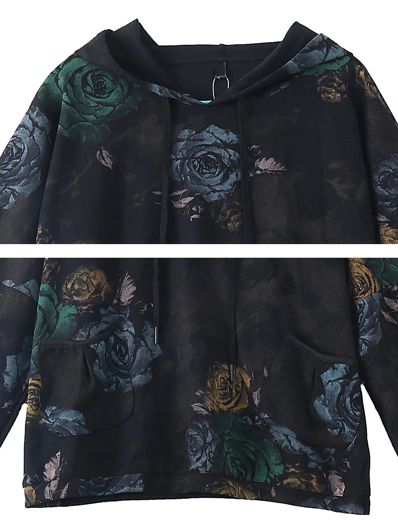 

Two Piece Set Hooded Tracksuit Women Korean Leisure Sweat Suits Baggy Retro Sportswear Flower Print 2 Piece Set Top Pants Pcs Pc