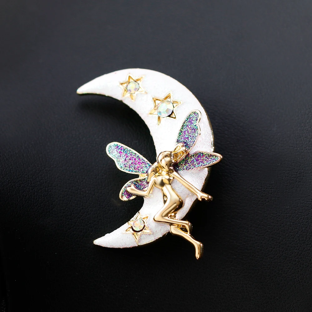 Rinhoo броши в форме Феи Луны для женщин ювелирные изделия из нержавеющей стали