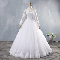 zj9151 sexy high quality lace ball gewn elegant white ivory long sleeve wedding dress 2019 bride dresses lace bottom