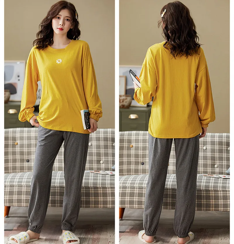 Новинка 2021 весенние хлопковые пижамы для женщин осенняя Домашняя одежда размера
