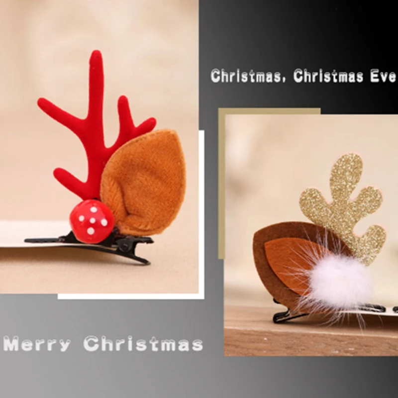 

Christmas Antlers Barrettes Dahurian Larch Fruit Mink Ball Hair Accessories Children Holiday Dressing Up Hipster Clip Side Clip