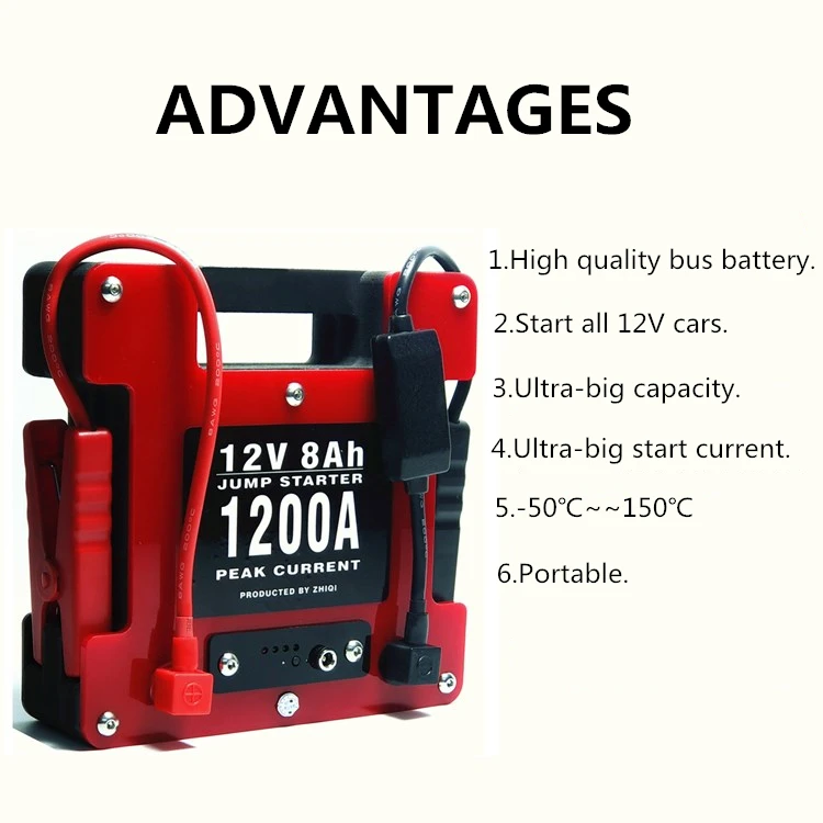

Strong Current 12V,12.6V 1200A/800A Li-ion Lithium Ion Car Start Battery for Gasoline/Diesel Engines Emergency Power Supply