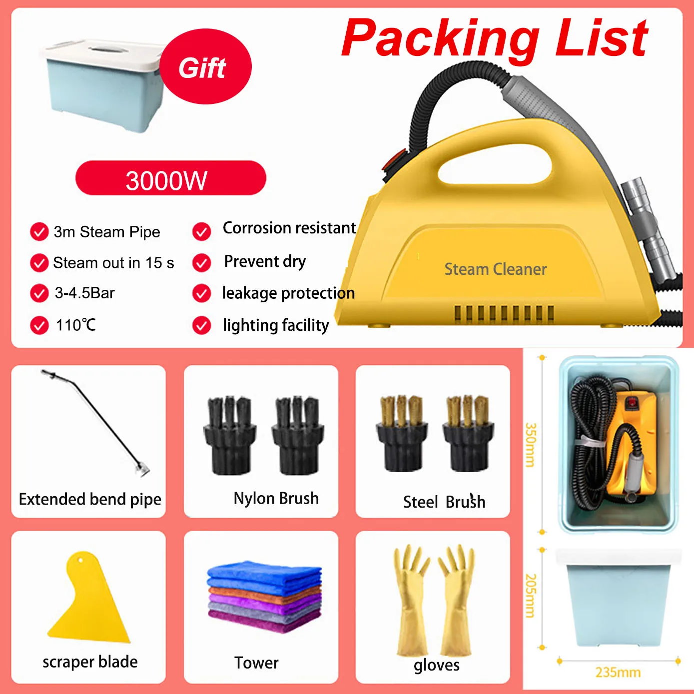 

2021 Portable Floor Cleaner Vapor Steam Cleaner 4Bar 3Bar 3000W Wet And Dry Steam Cleaning Machine Mini Steamer