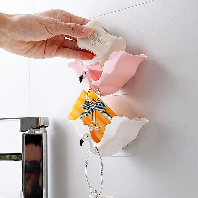 

Portable Creative Flamingo Soap Dish 2021 Bathroom Drain Suction Cup Wall Hanging Box Multifunctional Personalized Box